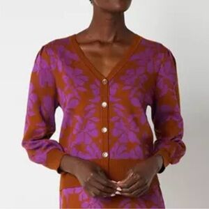 Liz Claiborne Rust and Purple 3/4 Sleeve Cardigan Women’s Petite Medium